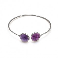 Natural Amethyst Round Gemstone Bezel Bracelet 